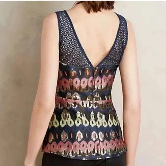 Anthropologie HD in Paris Jacquard Peplum Top sz 6 - Picture 3 of 12